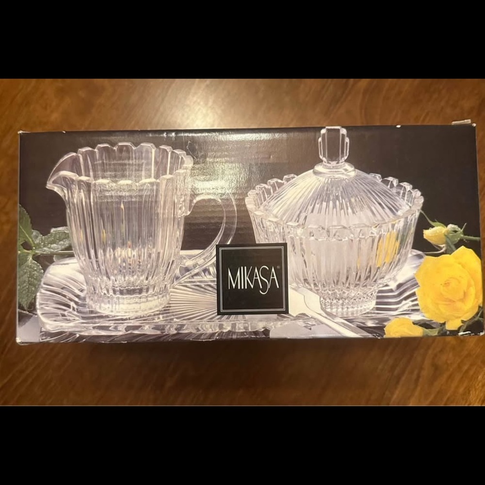 Mikasa Royal Suite crystal Sugar and creamer with Tray New in original box